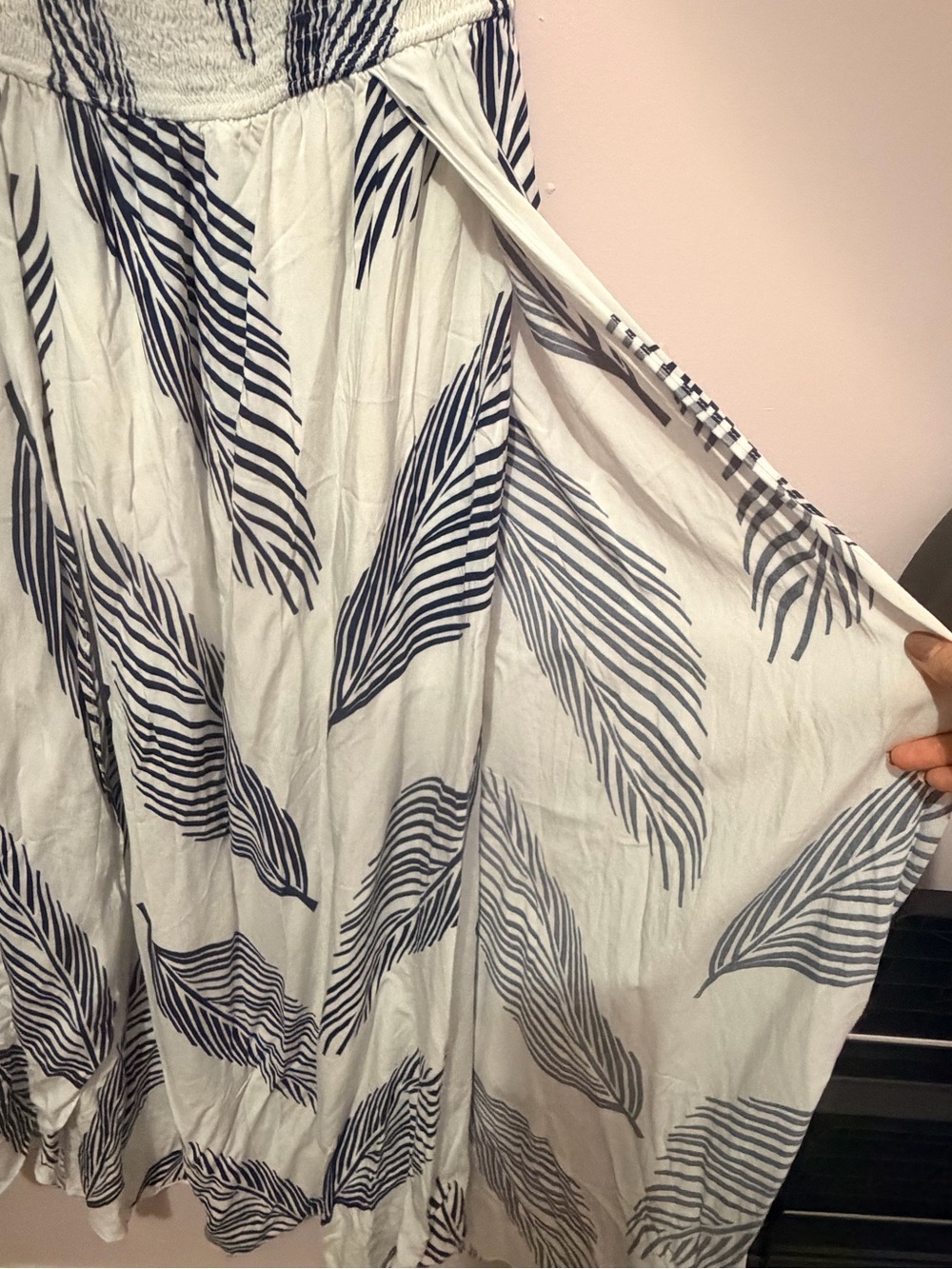 fab'rik Off-Shoulder White Maxi Dress with Navy Leaf Print - Picture 6 of 6